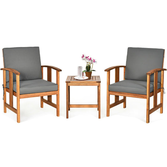 Clihome 3 -Piece Patio Conversation Set with Gray Cushions