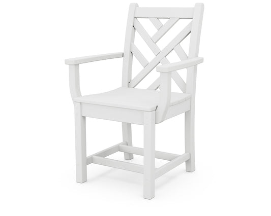 POLYWOOD Chippendale White HDPE Frame Stationary Dining Chair with Slat Seat