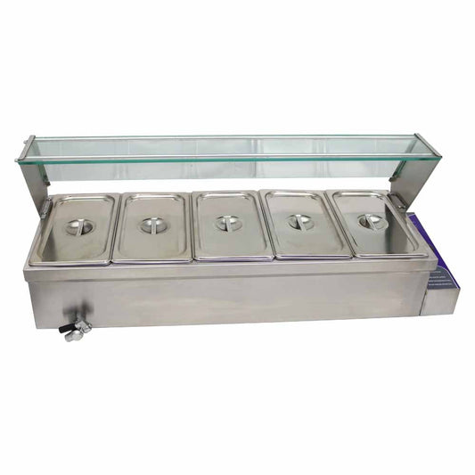 5*1/3Pans Electric Heating Food Warmer Stainless Steel Detachable Glass Frame 110V 1.5KW