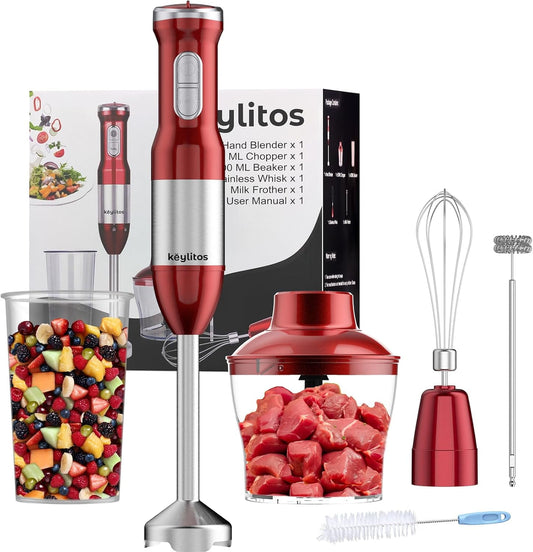 5 in 1 Immersion Hand Blender Mixer, [Upgraded] 1000W Handheld Stick Blender with 600ML Chopper, 800ML Beaker, Whisk and Milk Frother for Smoothie, Baby Food, Sauces Red,Puree, Soup (Black)
