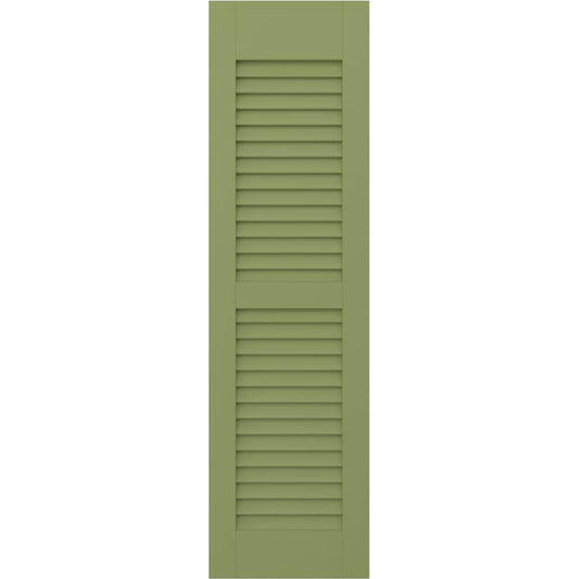 Ekena Millwork 12-in W x 74-in H Moss Green Paintable/Stainable Louvered Wood Exterior Shutters ( 2 -Pack )