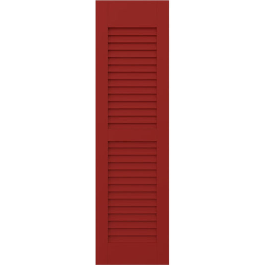 Ekena Millwork 15-in W x 63-in H Fire Red Paintable/Stainable Louvered Wood Exterior Shutters ( 2 -Pack )