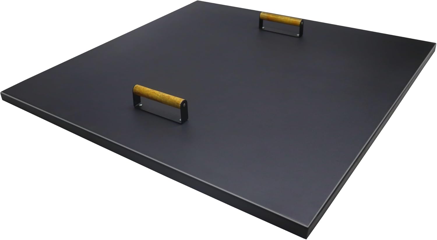 Febtech -34" Square Fire Pit Snuffer Lid - Carbon Steel Fire Pit Pan Lid for 32" FirePit- Steel Cover with Wooden Handles FirePit Shield for Outdoor Burner Cover Camping Accessories
