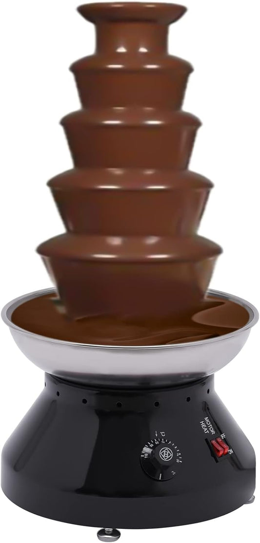 5 Tiers Commercial Chocolate Fountain, 230W Stainless Steel Hot Fondue Fountain Machine Fondue Chocolate with Cleaning Brush 7 Lbs Capacity for Celebrations, Big Parties