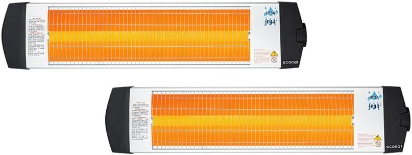 Econat C-15 Infrared Electric Wall Heater 1500W, Adjustable Thermostat, Quiet Targeted Heat, Indoor & Outdoor Use — 2 Pack