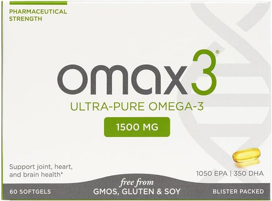 Omax3 Natural Omega 3 Fish Oil Pills 1500 MG EPA DHA - Omega3 Fatty Acid Supplements Muscle & Joint - Gluten Free, Wild Caught, Non GMO, 60-Day Supply Blister Packed (2 Boxes)