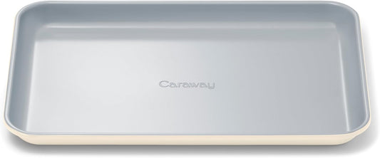 Caraway Nonstick Ceramic Small Baking Sheet (9x13\u201D) \u2013 Non-Toxic, PTFE & PFOA Free \u2013 Oven Safe \u2013 Aluminized Steel Core \u2013 Mini Sheet Pan for Baking, Roasting & More - Cream