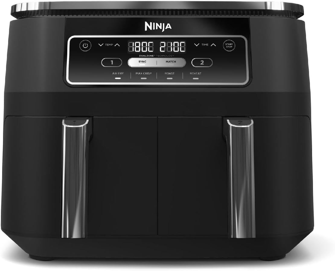 Ninja Foodi Dual Zone Digital Air Fryer, 2 Drawers, 7.6L, 4 in 1, No Oil, Air Frying, Maximum Crisp, Roast, Heat, Non-Stick, Washable Baskets