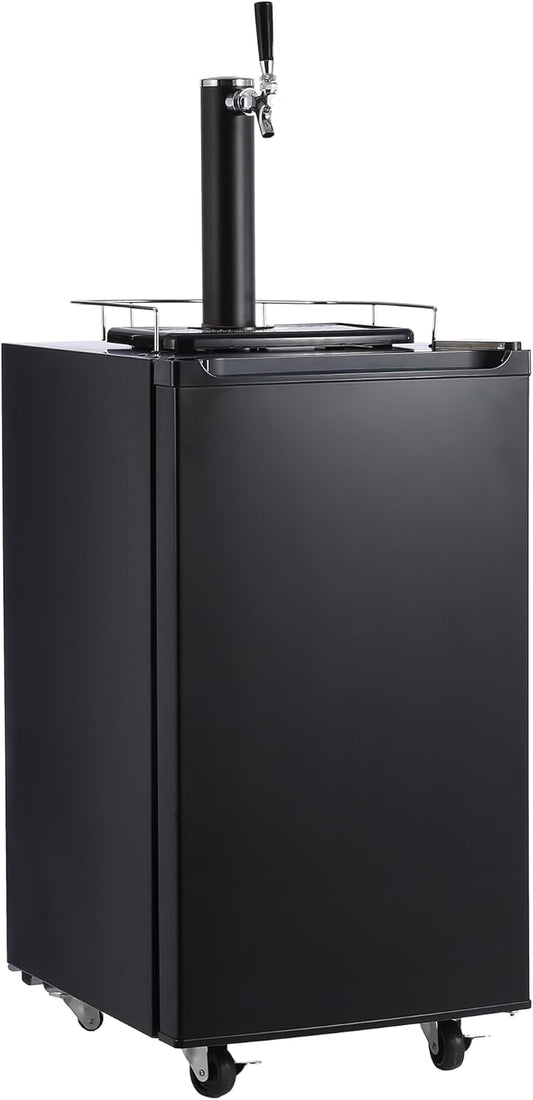 Beer Kegerator, Single Tap Draft Beer Dispenser, Full Size Stainless Steel Keg Refrigerator With Drip Tray, CO2 Cylinder, 32°F- 50°F Temperature Control