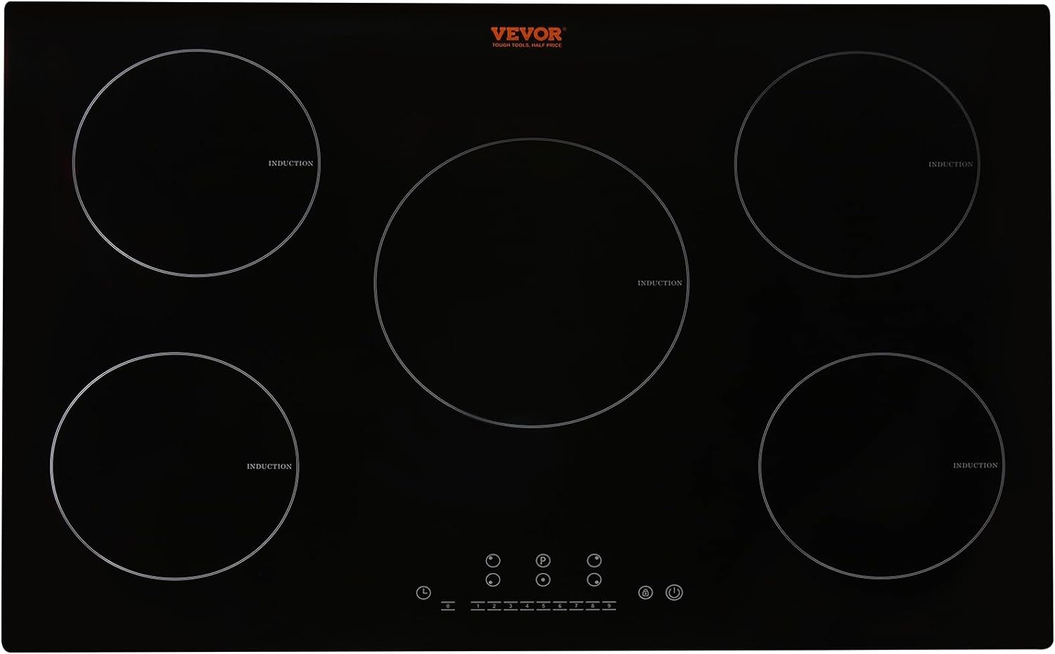 VEVOR Built-in Induction Electric Stove Top 30 Inch,5 Burners Electric Cooktop,9 Power Levels & Sensor Touch Control,Easy to Clean Ceramic Glass Surface,Child Safety Lock,240V