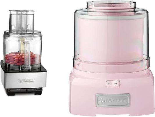 Cuisinart Food Processor 14-Cup Vegetable Chopper for Mincing, Dicing, Shredding & ICE-21PKP1 Frozen Yogurt - Ice Cream & Sorbet Maker, Pink, 1.5 Quart