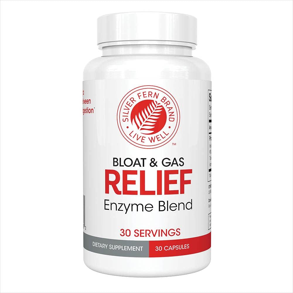 Silver Fern Bloat & Gas Relief Digestive Enzyme Blend - 1 Bottle = 30 Servings - FODMAP & Bloating Digestion Supplement with Tolerase L, Pectinase & More (1 Bottle)