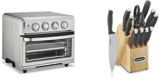 Cuisinart Air Fryer + Convection Toaster Oven, 8-1 Oven with Bake, Grill, Broil & Warm Options, Stainless Steel, TOA-70 & C77SSB-12P Color Pro Collection 12 Piece Knife Block Set, Black