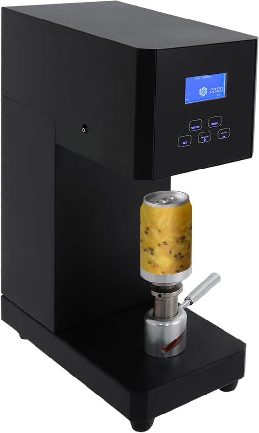 Automatic Can Sealer, 110V 370W, Black Steel, 4-6s Sealing, 6.69in Max Height for PET Bottles and Aluminum Cans, Tabletop