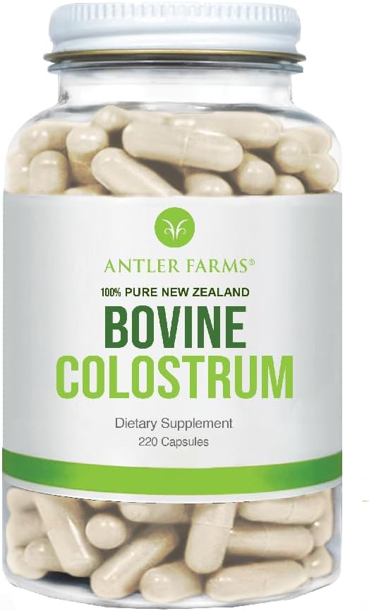Antler Farms 100% Pure New Zealand Bovine Colostrum, 220 Capsules, 600mg - Grass Fed, Pasture Raised, Clean Sourced, Cold Processed, Undiluted, High IgG Content
