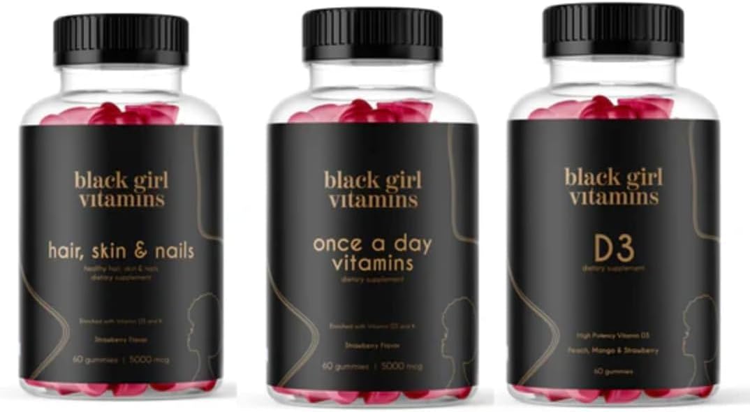 Black Girl Vitamins Look Good Feel Good Bundle – Hair Skin & Nails, Vitamin D3 2000IU & Once a Day Multivitamin - Women's Supplement Bundle – Energy, Immunity & Beauty Support