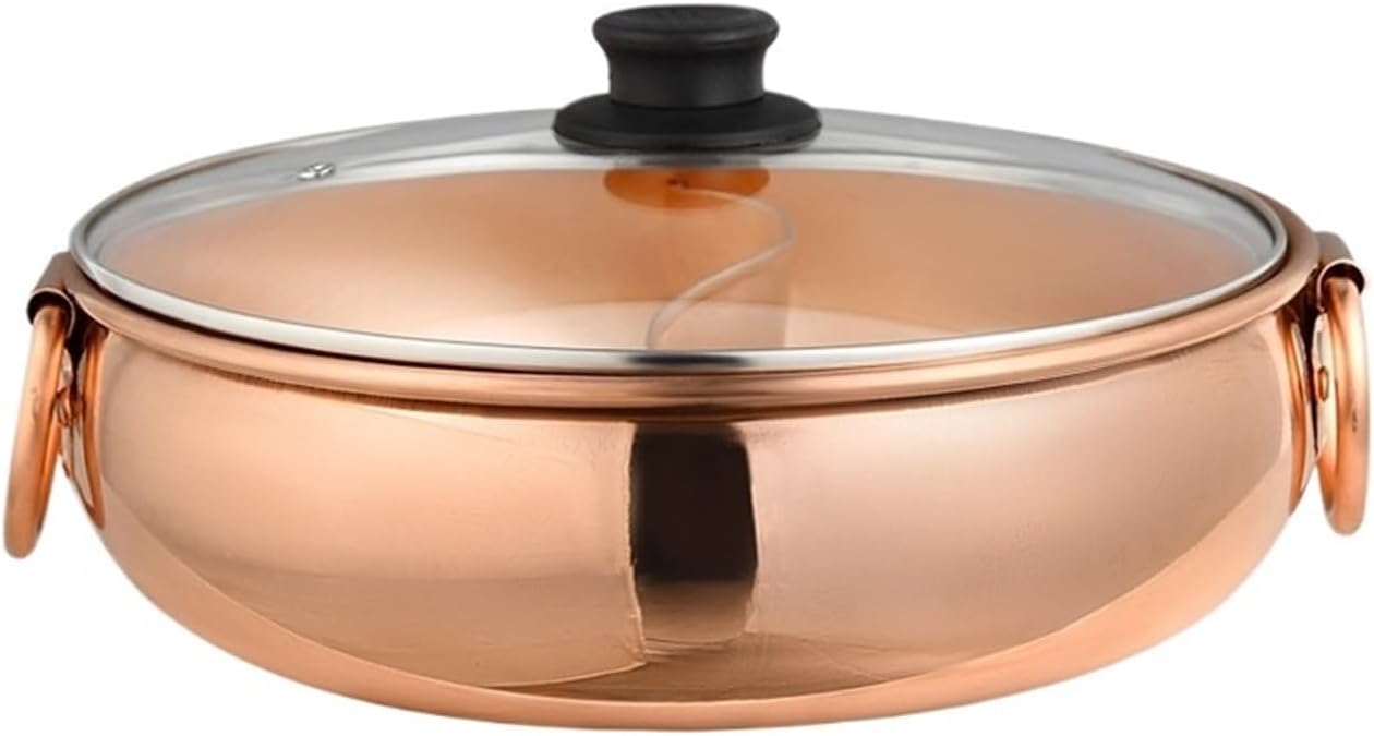 Vintage Hot Pot Shabu Shabu Pot Copper Hot Pot 2 Handles Noodles Pot Home for Induction Cooktop Gas Shabu Cooker