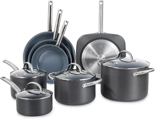 BLACK+DECKER 12-Piece Ceramic Hard Anodized Aluminum Cookware Set, Pots and Pans Set with Ceramic Non-Stick Coating