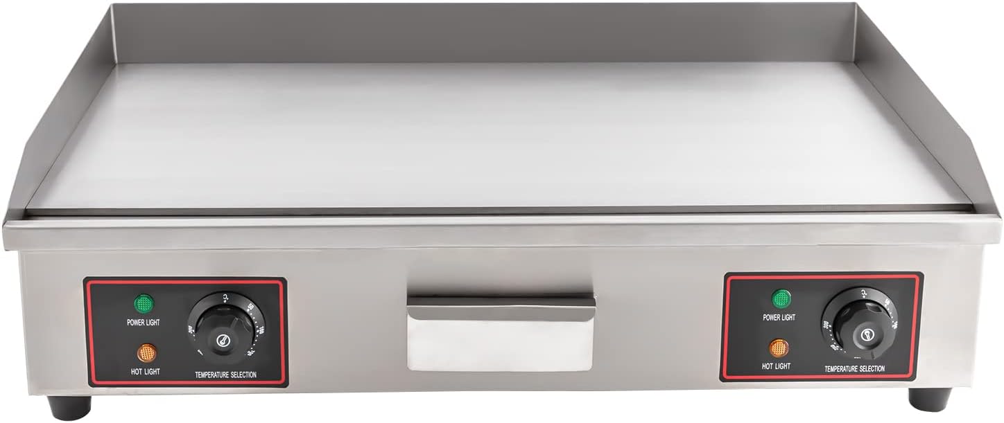 CNCEST Commercial Electric Countertop Flat Top Griddle, EG-820 3000W 110V Food grade Stainless Steel Commercial Commercial Electric Griddle, Adjustable Temperature Control 122-572℉
