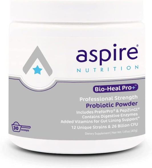 Aspire Nutrition Bio-Heal Pro+ 6-in-1 Probiotic Powder Supplement \u2013 Daily Probiotic Formula for Women, Men, and Kids - 30 Day Supply
