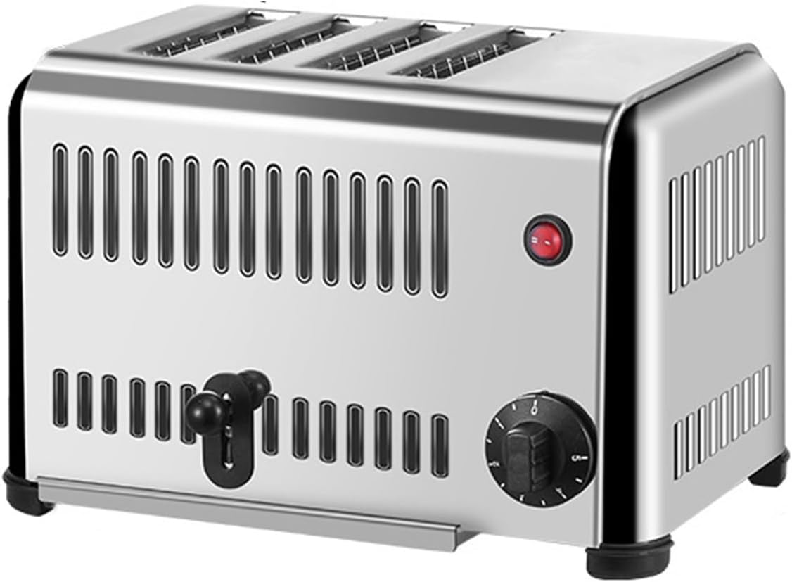 Commercial Stainless Steel Toaster Bread Baking Machine, 1-5 Minute Timing Pop-Up Electric Toaster Breakfast Bread Making Tool w\/Drawer-type Crumb Tray,4Slice