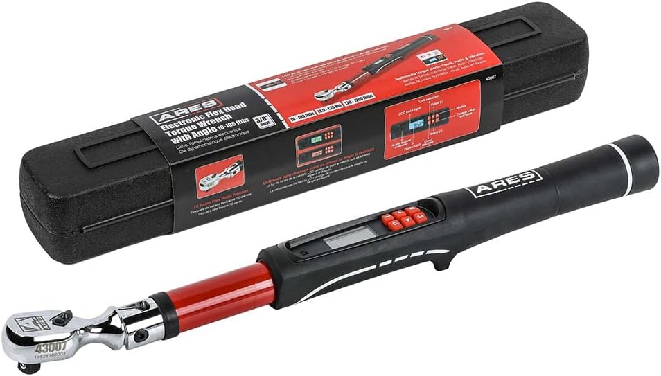 ARES 43007-3\/8-Inch Drive Flex Head Electronic Digital Torque and Torque Angle Wrench - 10-100 ft\/lbs (13.5-135Nm) - Reversible Sealed Head - Multi-Alert Prevents Over-Torquing