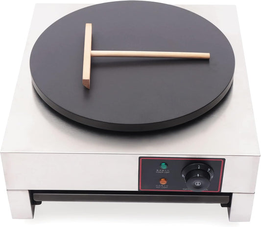 Electric Crepe Maker & Griddle, 1.7KW Non-Stick Electric Crepe Pan with Residue Box & Plug, 50-300℃ Temperature Adjustable, Stainless Steel Baking Pancake Machine for Eggs, Bacon, Tortillas