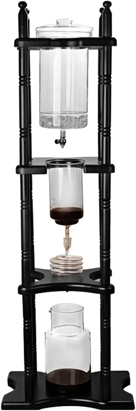 Cold Brew Maker Tower Iced Coffee Maker 2500ml Vertical Japanese Style Glass Container and Wood Stand 25 Cups With Slow Drip Technology and Bamboo Straight Frame for Home Office Drip Coffee Maker