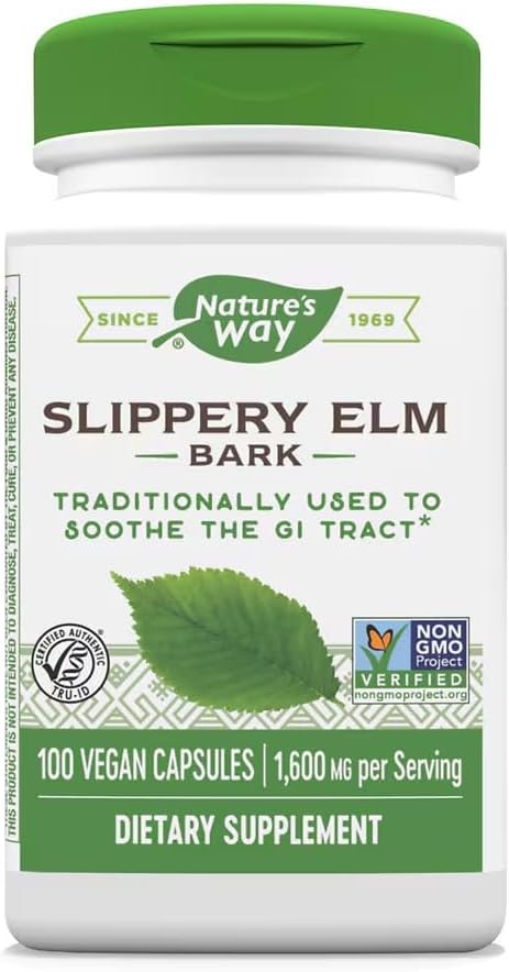 Slippery Elm Bark 400mg Dietary Supplement Compatible with Nature's Way, 100Ct