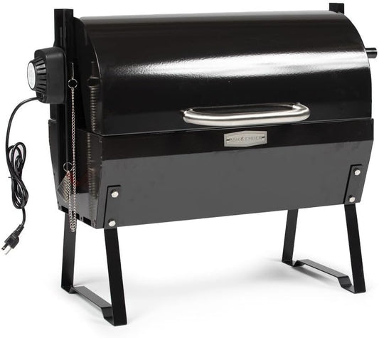 Ash & Ember 4W Rotisserie Spit Roaster Grill, Rated 33 LB, Horizontal Adjustable Spit Rod for Outdoor Charcoal BBQ with Hood, Roast Chicken, Lamb, Pig, Beef