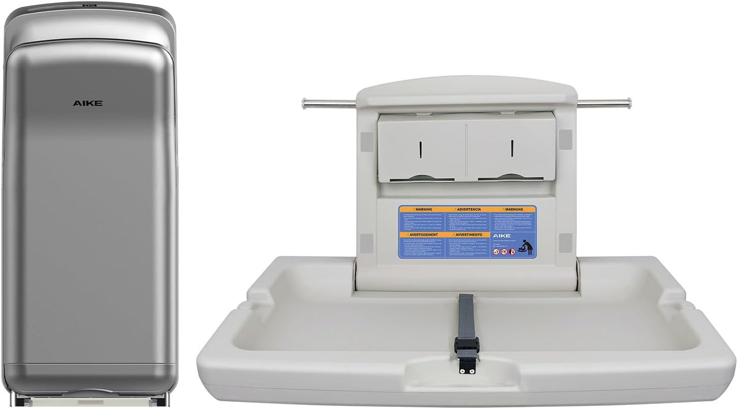 AIKE Silver Hand Dryer and White Baby Changing Table Bundle