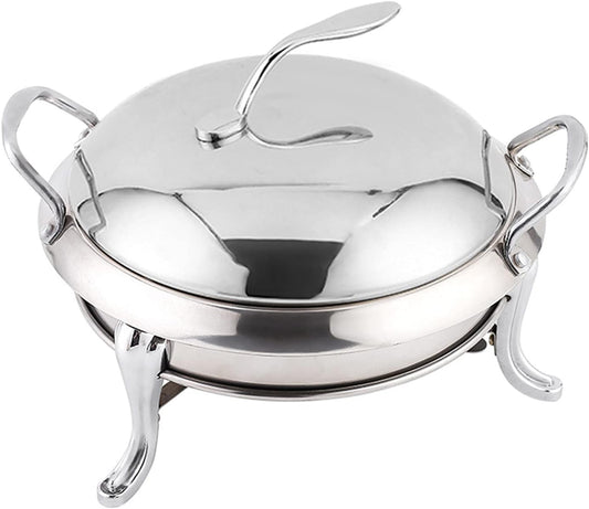 FAFACAI Round Stainless Steel Hot Pot with Pan and Fuel Rack Dinner Buffet Warming Set, Catering Party Wedding Buffet (Diameter: 28 cm), Silver (Silver)