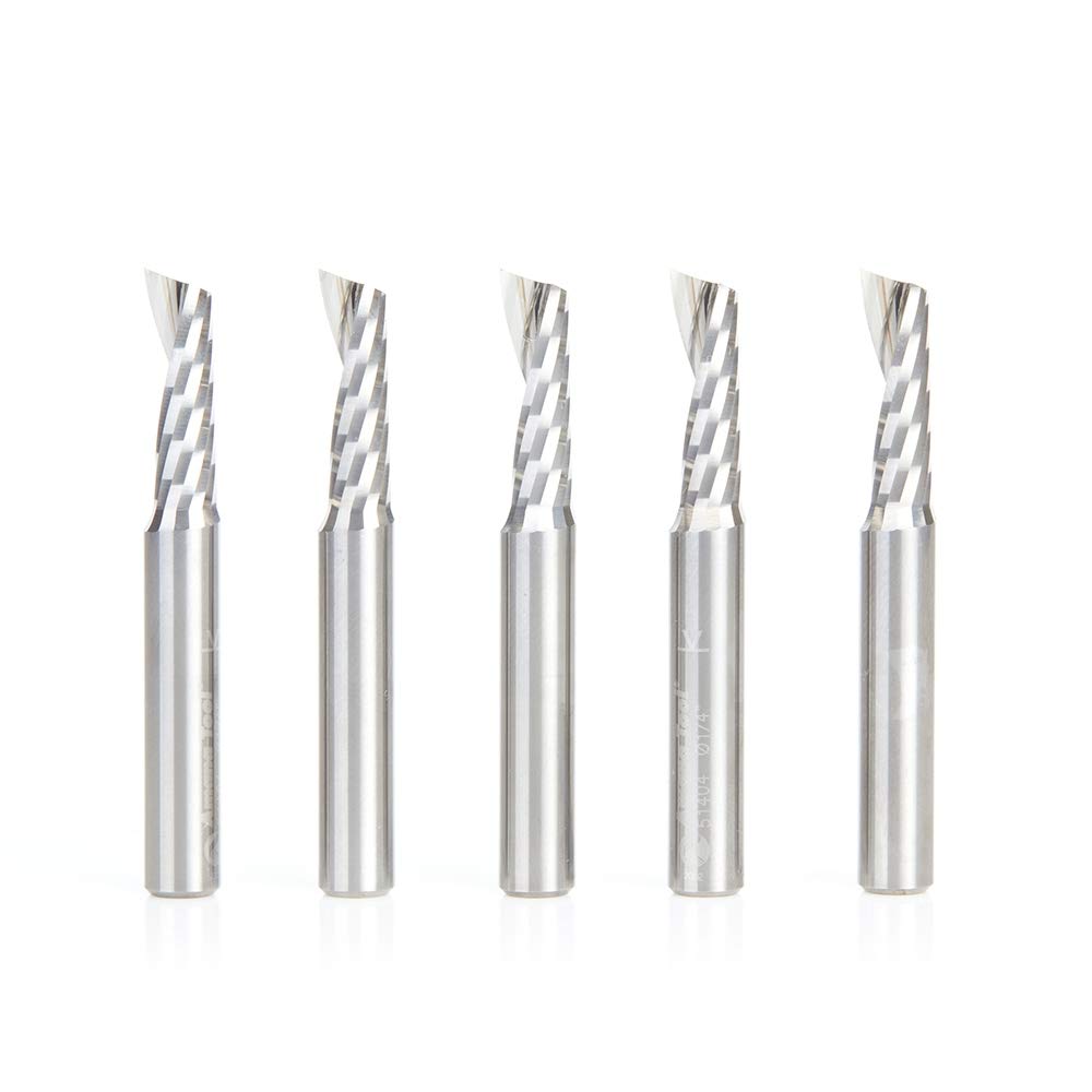 Amana Tool 51404-5 5-Pack CNC SC Spiral O Flute Plastic Cutting 1\/4 D x 3\/4 CH x 1\/4 SHK x 2 Inch Long Up-Cut Router Bits with Mirror Finish