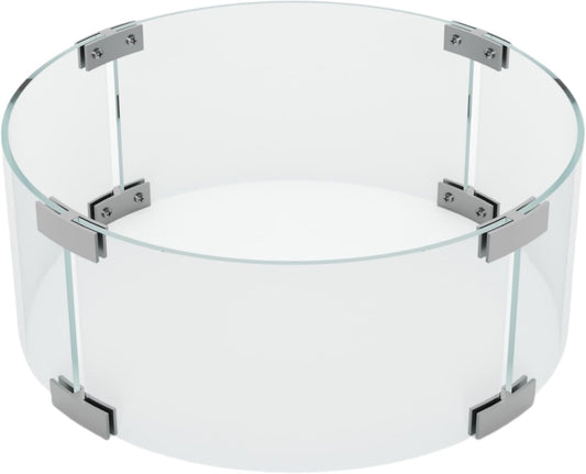 PIZZELLO Fire Pit Wind Guard 14 x 6 inch Round Tempered Glass Wind Guard with Aluminum Corner Bracket