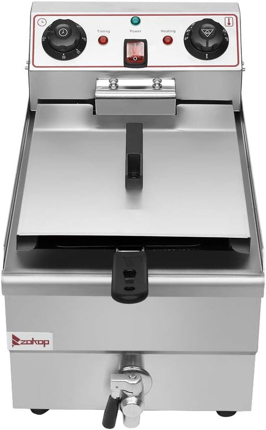 8L Commerical Deep Fryer,1500W MAX Stainless Faucet Steel Single-Cylinder Electric Fryer,Kitchen Restaurant Frying Machine With 60-Minute Timers