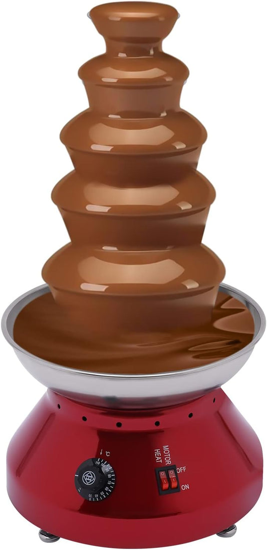 Unnsiapit 5-Tier Chocolate Fondue Fountain, 230W 3L\/0.8Gal Electric Stainless Steel Chocolate Fountain Machine with Fruit Tray, Chocolate Cheese Butter Warmer for Wedding Party, 86-230°F, Red