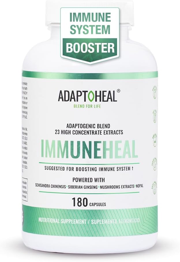 ADAPTOHEAL Immuneheal \u2013 Adaptogen, Immune System Booster Supplement with Schisandra Chinensis, Ginseng and Mushroom Extract (180 Capsules)