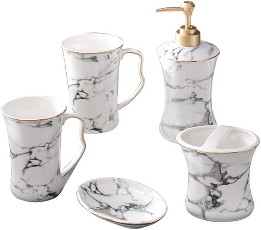 Nordic Marble Ceramic Bathroom Washing Five Piece Set Bathroom Toothbrush Holder Mouthwash Cup Washing Appliance Set