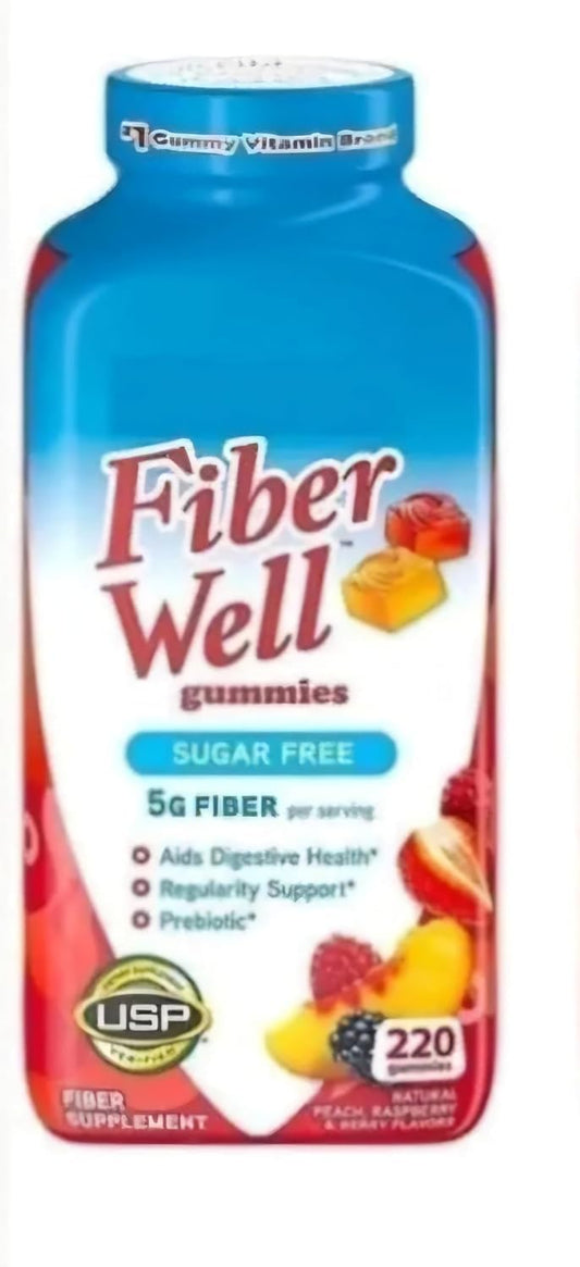 Fiber Well Sugar Free Gummies Supplement, Peach, Strawberry and Berry Flavored (220 Count, Sugar Free)
