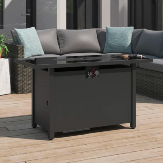 Modern Steel Outdoor Fire Pit Table with Lid, 25 Inch High x 42 Inch Wide, Rust Resistant for Patio, Deck, and Garden Use