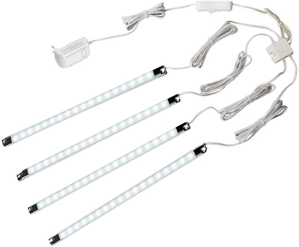 LED Display Lights, (4) Strip Light Bars for Display Case Shelf Showcase Bookshelf Kitchen Workbench, Plug-in Under Cabinet Lighting - (6000K, Cool White)