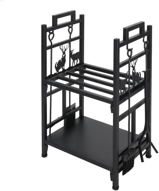 Firewood Log Rack Bin with Scrolls Metal Indoor Outdoor Wood Storage Holder