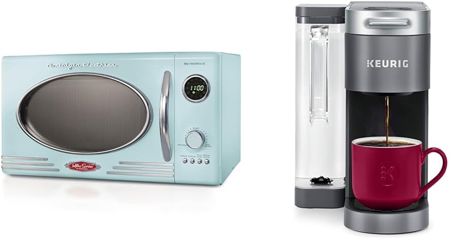 Nostalgia Retro Countertop Microwave Oven - Large 800-Watt - 0.9 cu ft & Keurig® K-Supreme Single Serve K-Cup Pod Coffee Maker, MultiStream Technology, Gray