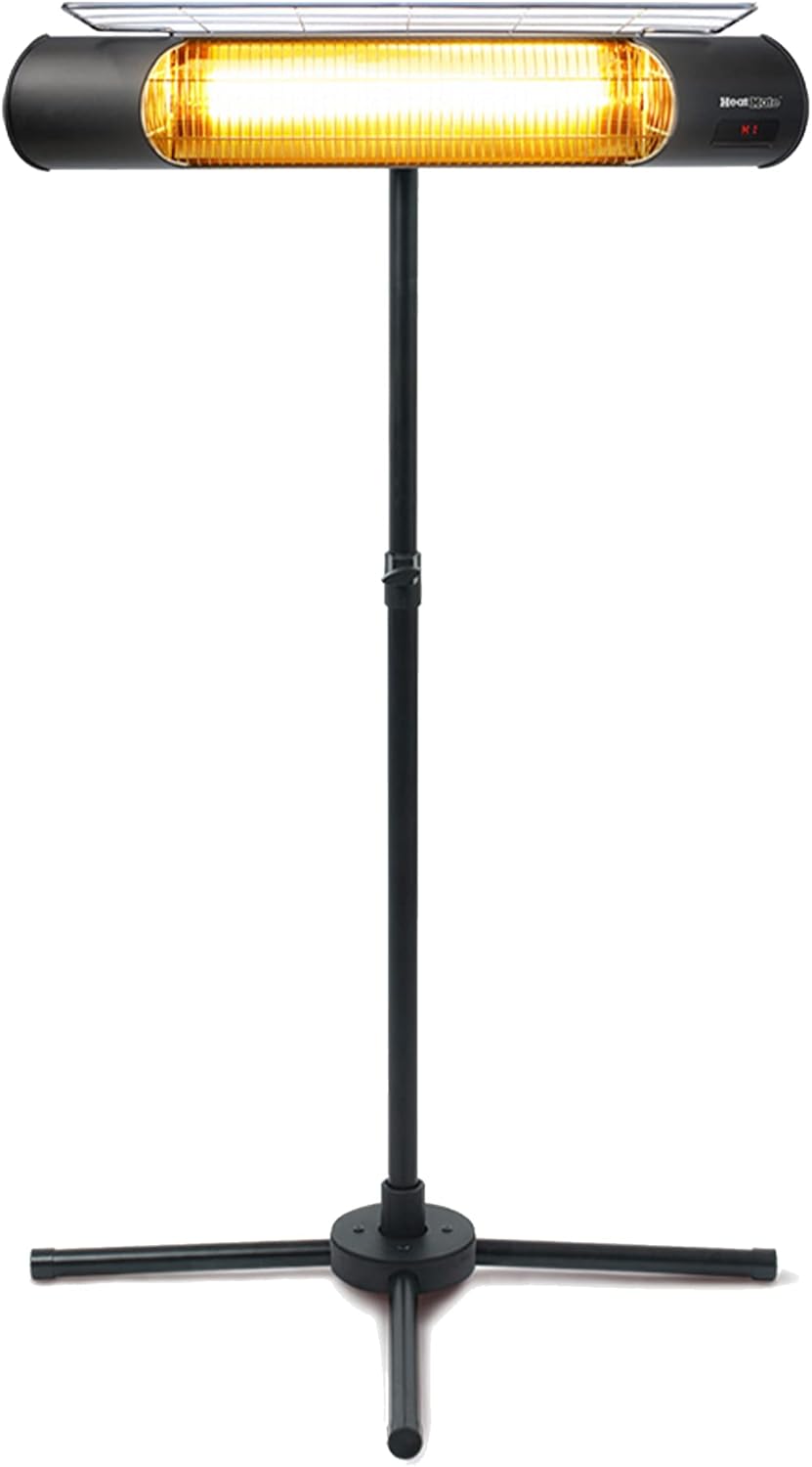 Sengoku HeatMate Weatherproof Outdoor Graphite Heater with Tripod Stand and Remote Control for Decks, Patios, and Backyard Areas, Black