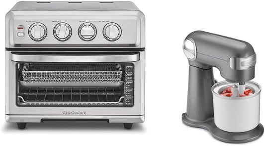 Cuisinart Air Fryer + Convection Toaster Oven, 8-1 Oven with Bake, Grill, Broil & Warm Options, Stainless Steel, TOA-70 & Fresh Fruit & Ice Cream Maker Attachment, White
