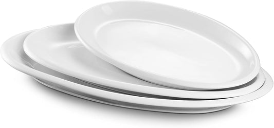 DOWAN Large Serving Platter, 16"\/14"\/12" Oval Platters Oven Safe, White Serving Plates for Wedding Decor, Ceramic Serving Dish for Entertaining Food, Set of 3