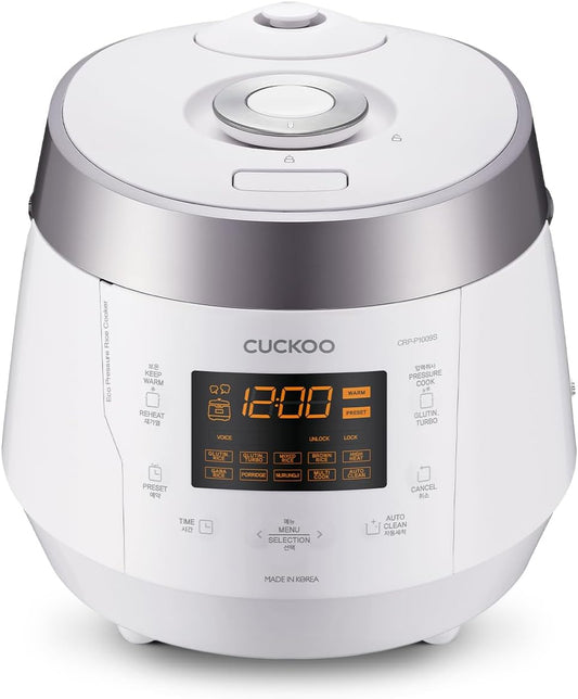 Cuckoo Heating Pressure Cooker & Warmer \u2013 12 built-in programs, Glutinous (white), Mixed, Brown, GABA rice, and more, 10 cups
