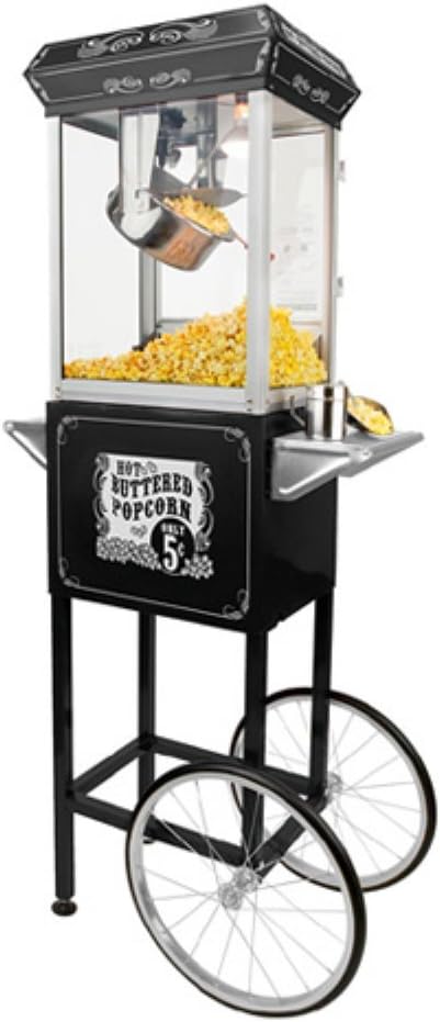 Funtime Sideshow Popper 4-Ounce Hot Oil Popcorn Machine with Cart, Black\/Silver