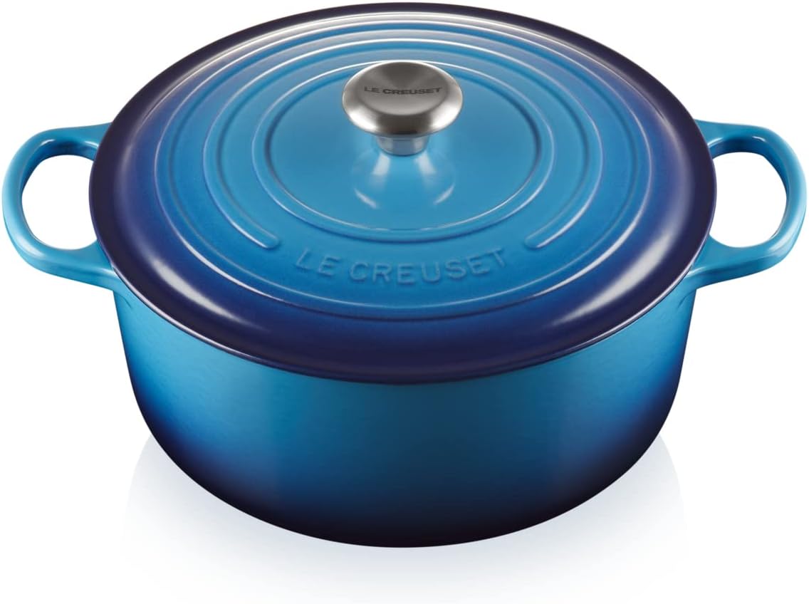 Le Creuset Signature Enamelled Cast Iron Round Casserole Dish With Lid, 28 cm, 6.7 Litre, Azure, 21177182202430