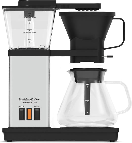 SimplyGoodCoffee Coffee Maker \/ Coffee Machine. 8 Cup Automatic Drip Pour Over Coffee Brewer. Easy To Use, Gold Cup Standard. Black\/Stainless Steel